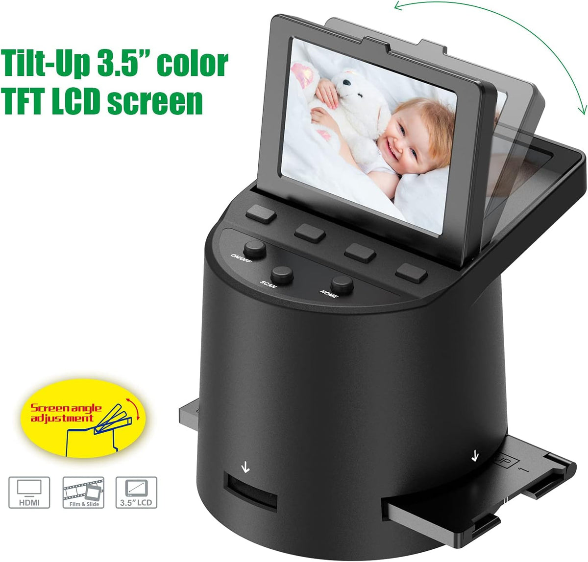 Wireless Digital Film Scanner with 22MP, Converts 35mm, 126, 110, Super 8 Films, Slides, Negatives to JPEG, Tilt-Up 3.5 Large LCD, Transfer Pictures to Phones Via WiFi Connection, MAC &PC Compatible V3199