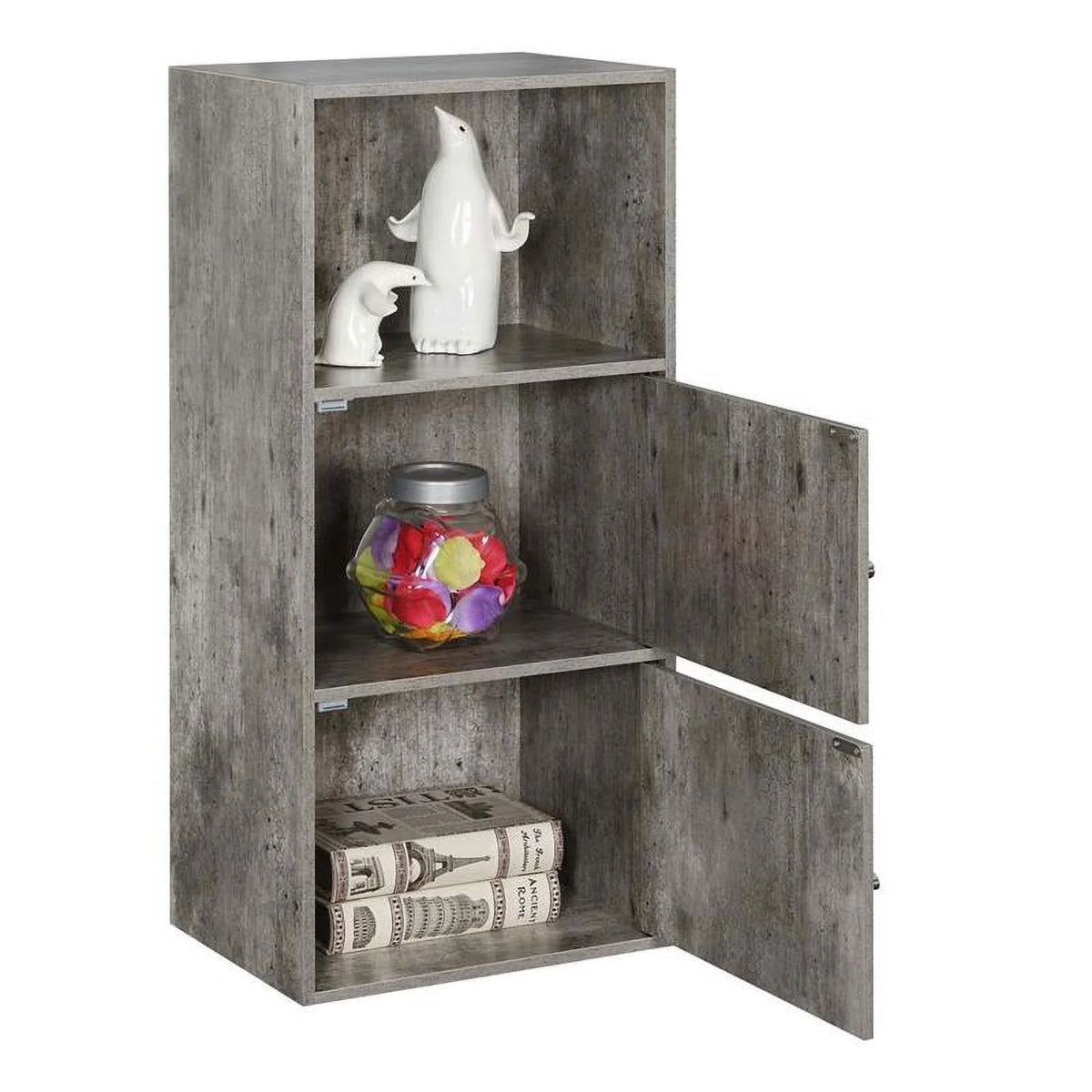 2 Door Gray Faux Birch Wood Cabinet L8532