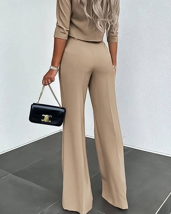 Wide-Leg Pants with Double Button Front T451428