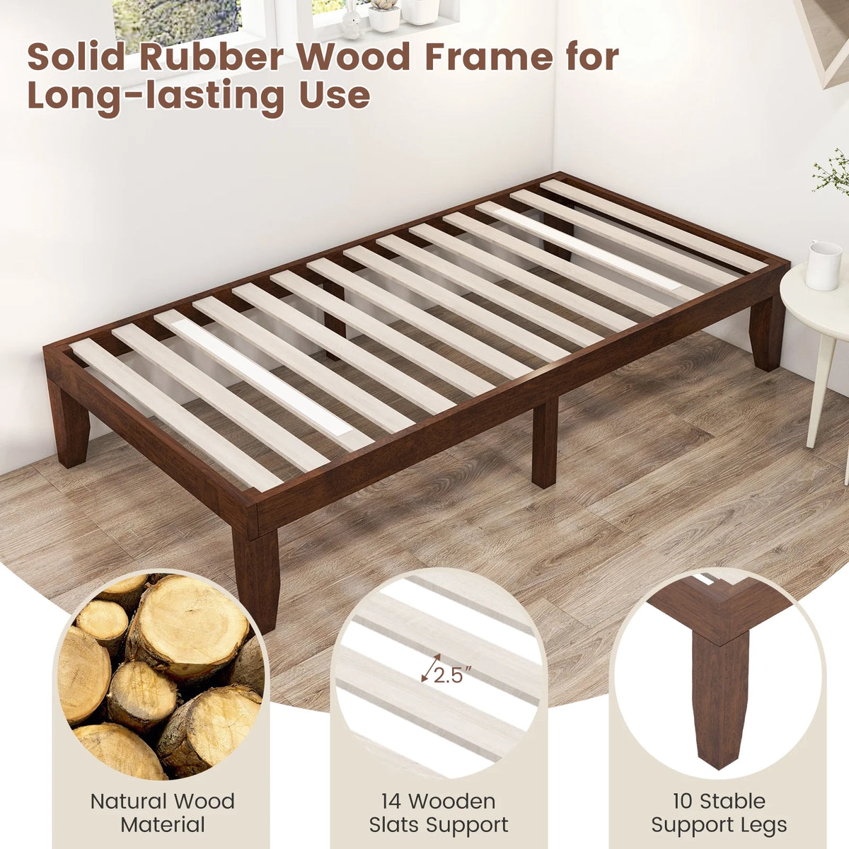 Twin Size 14'' Wooden Bed Frame Q1734
