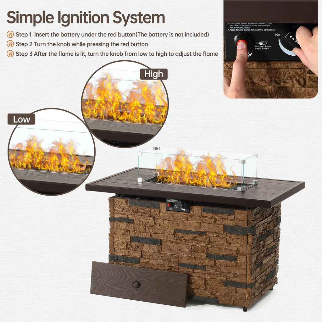 43 Rectangular Propane Fire Pit Table with Lid N409810
