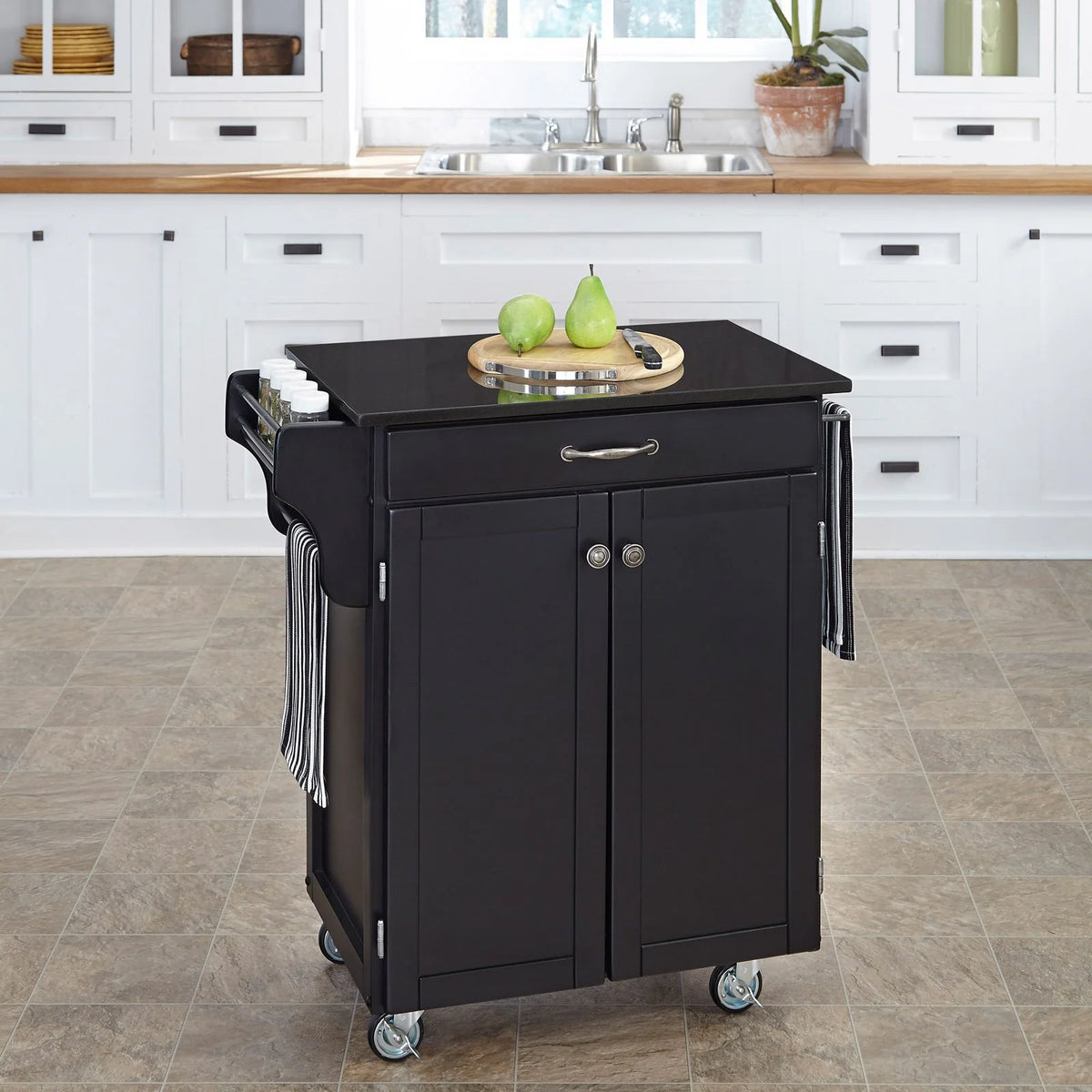 White Kitchen Cart with Oak Top I585