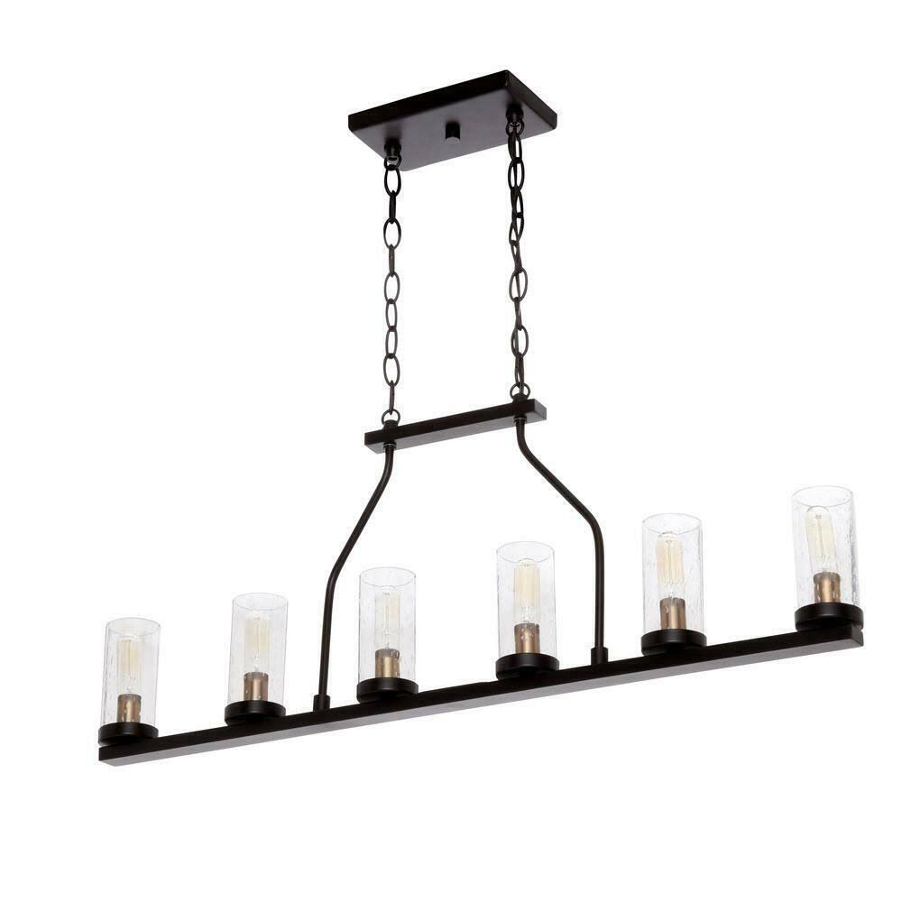 6-Light Antique Bronze Island Chandelier with Clear Seeded Glass A7381