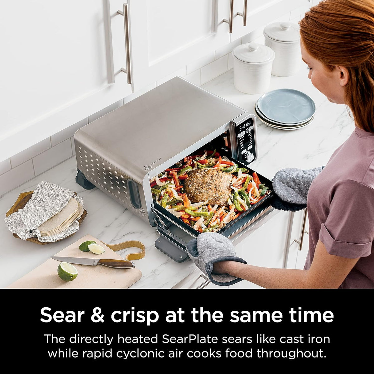 13-in-1 Air Fry Countertop Oven with Air Fry Basket, SearPlate, Wire Rack & Crumb Tray, Silver K28911