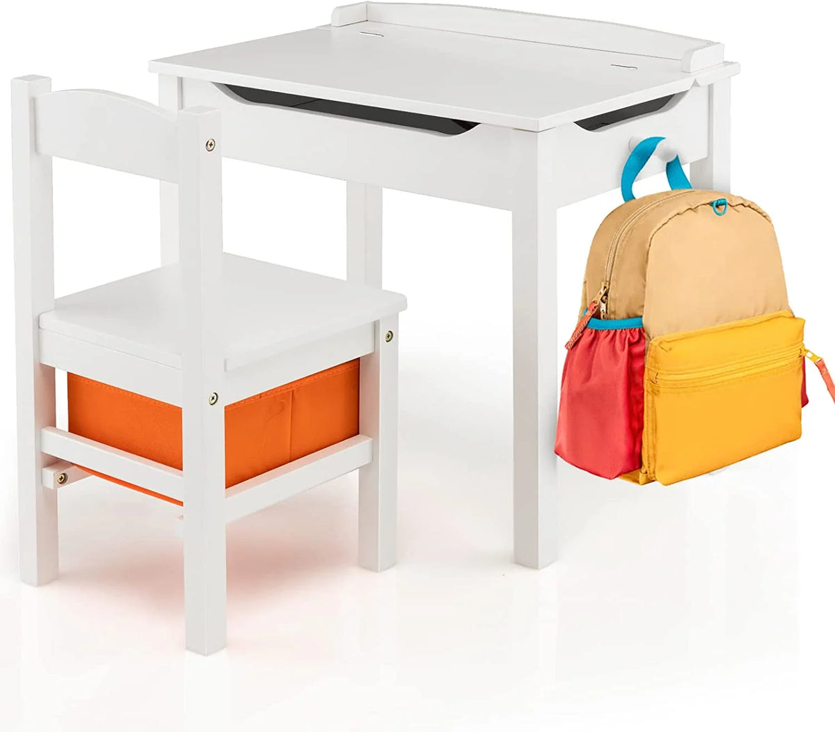 White Kids Table and Chair Set with Storage W565735