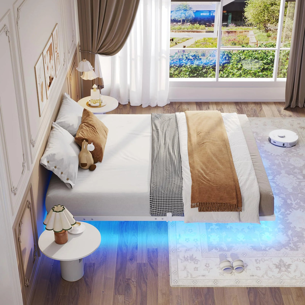 Queen Size Black Metal Platform Bed Frame with LED Lights I6500