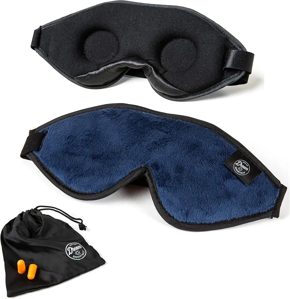 3D Sleep Mask Earplugs Carry Pouch Set Navy Blue V32531