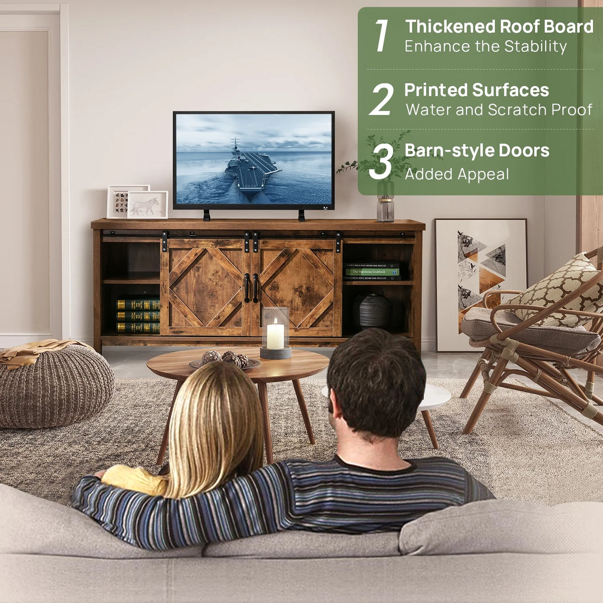 65 inch Media Console with Barn Doors Storage Cabinet D95087
