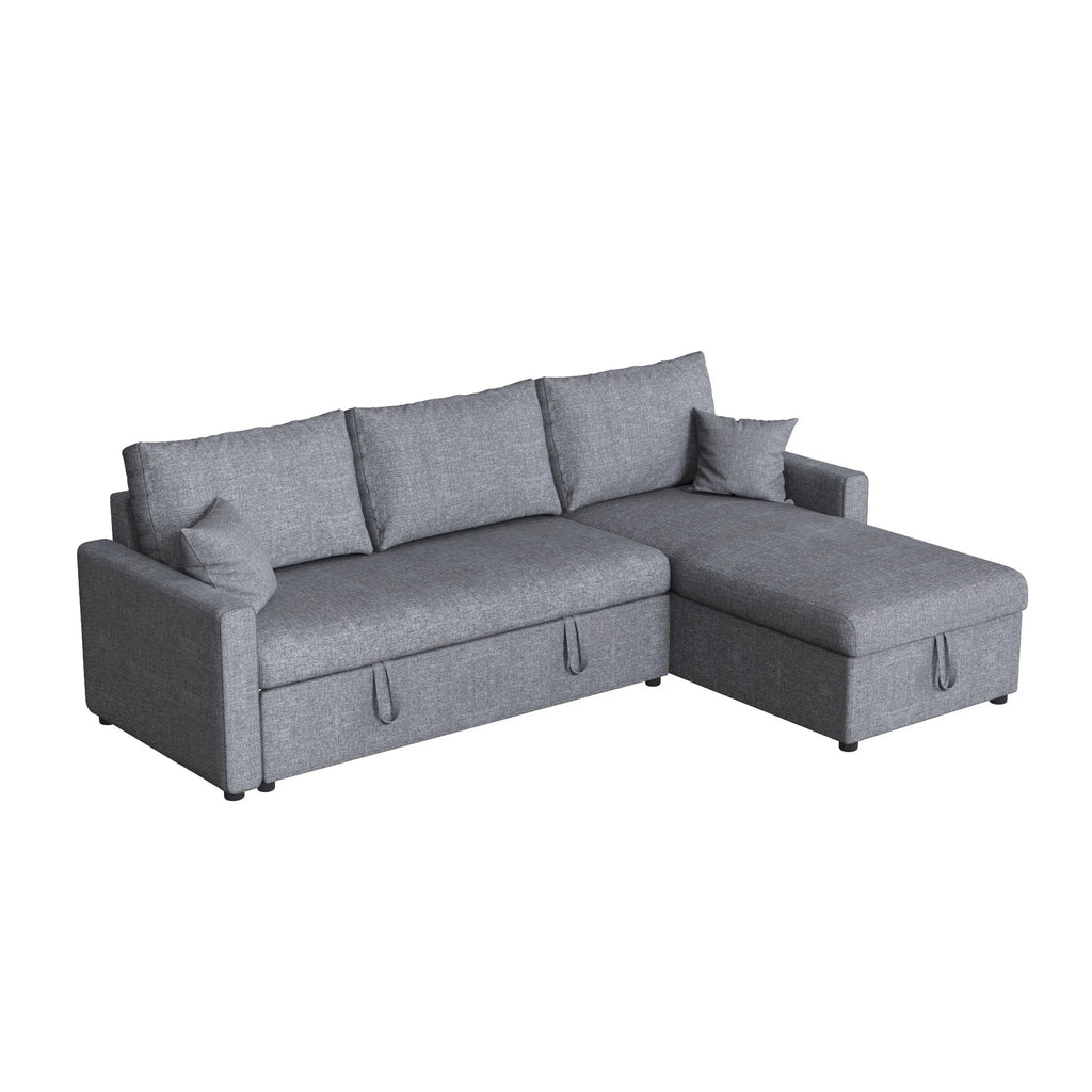 Dark Gray Linen Fabric L Shape Sofa Bed with Storage Chaise S408