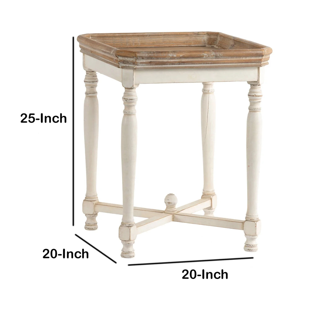 Square Wooden Side Table with Cross Base D151