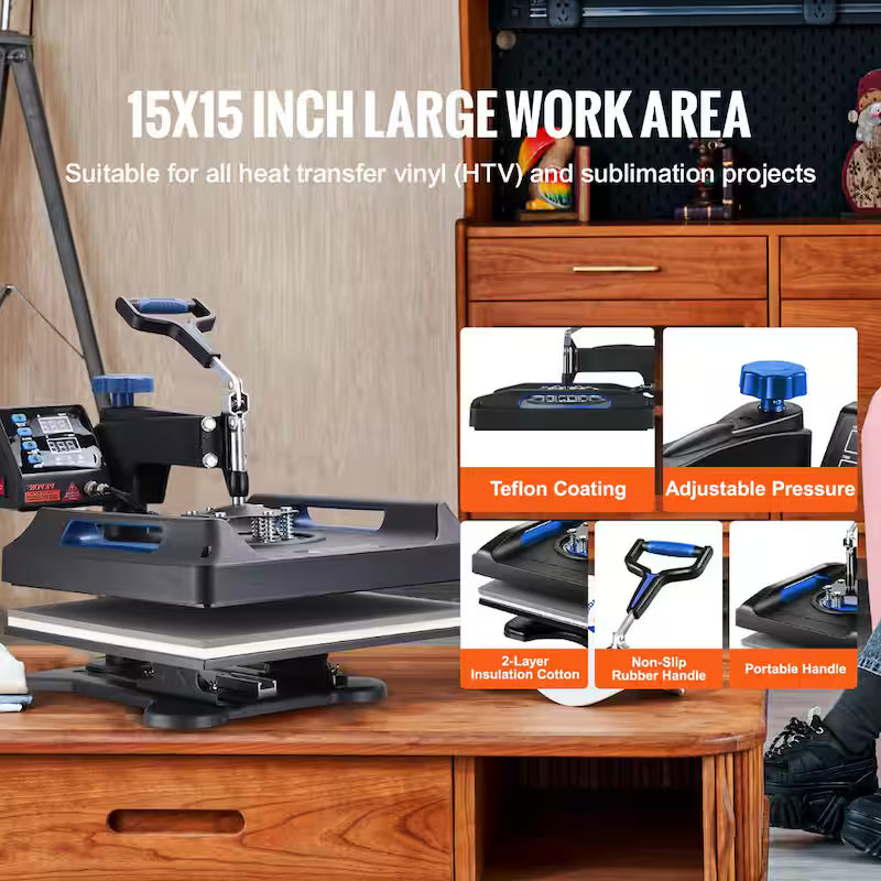15 in. x 15 in. 5 in 1 Heat Press Machine Blue Q663295