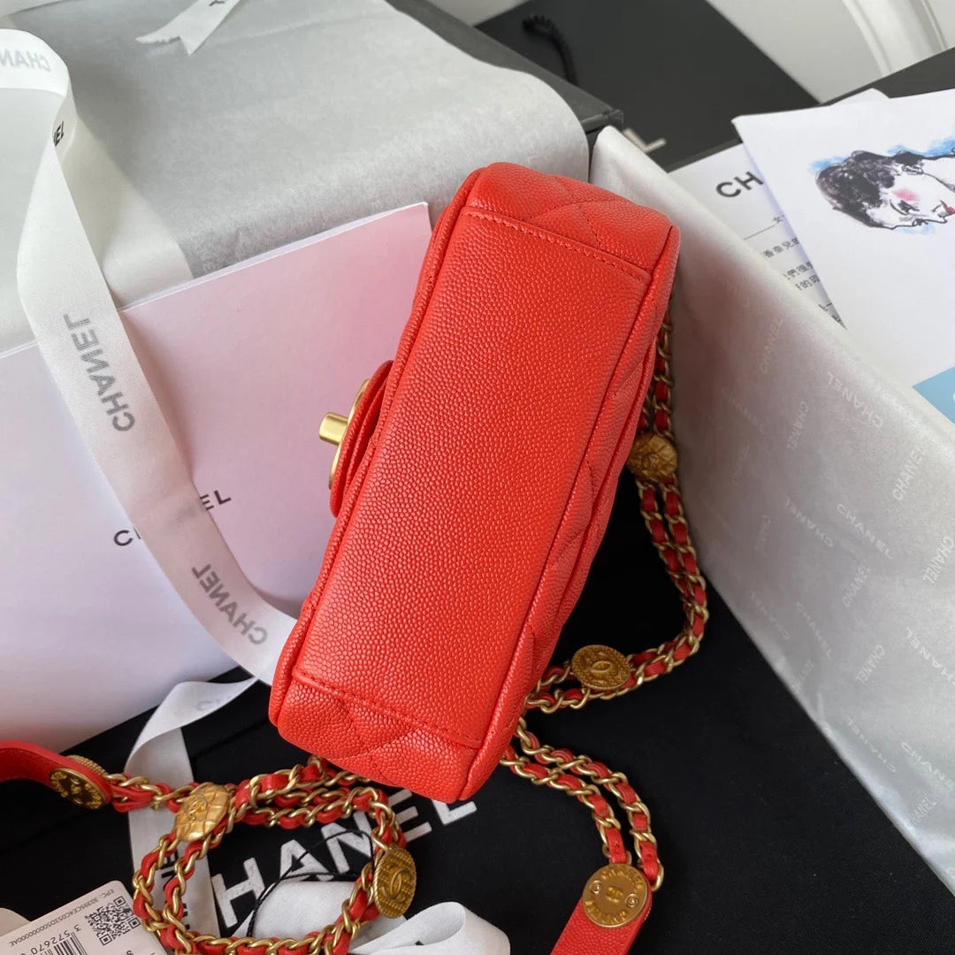 Mini Flap Bag With Top Handle Gold Hardware Red 7.9in/20cm D3981