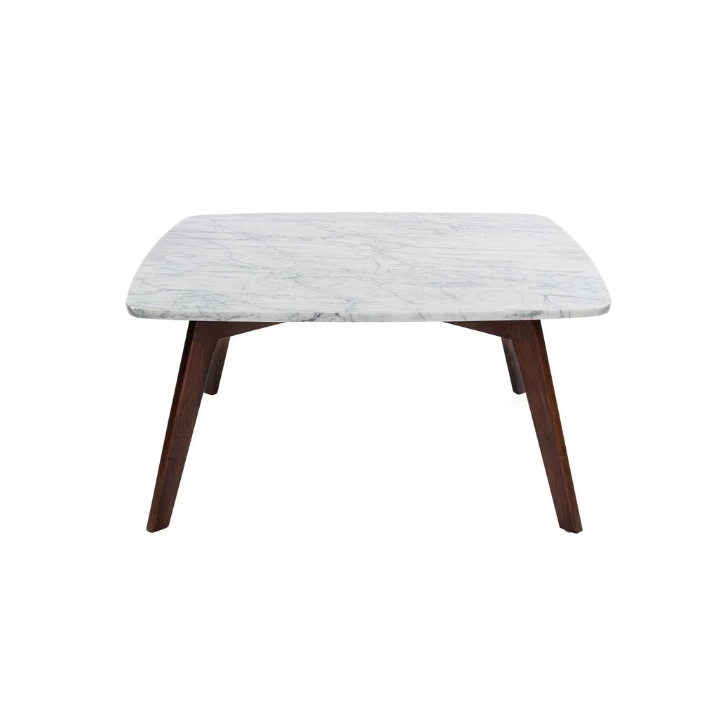 31" Square White Marble Coffee Table with Walnut Legs K18312