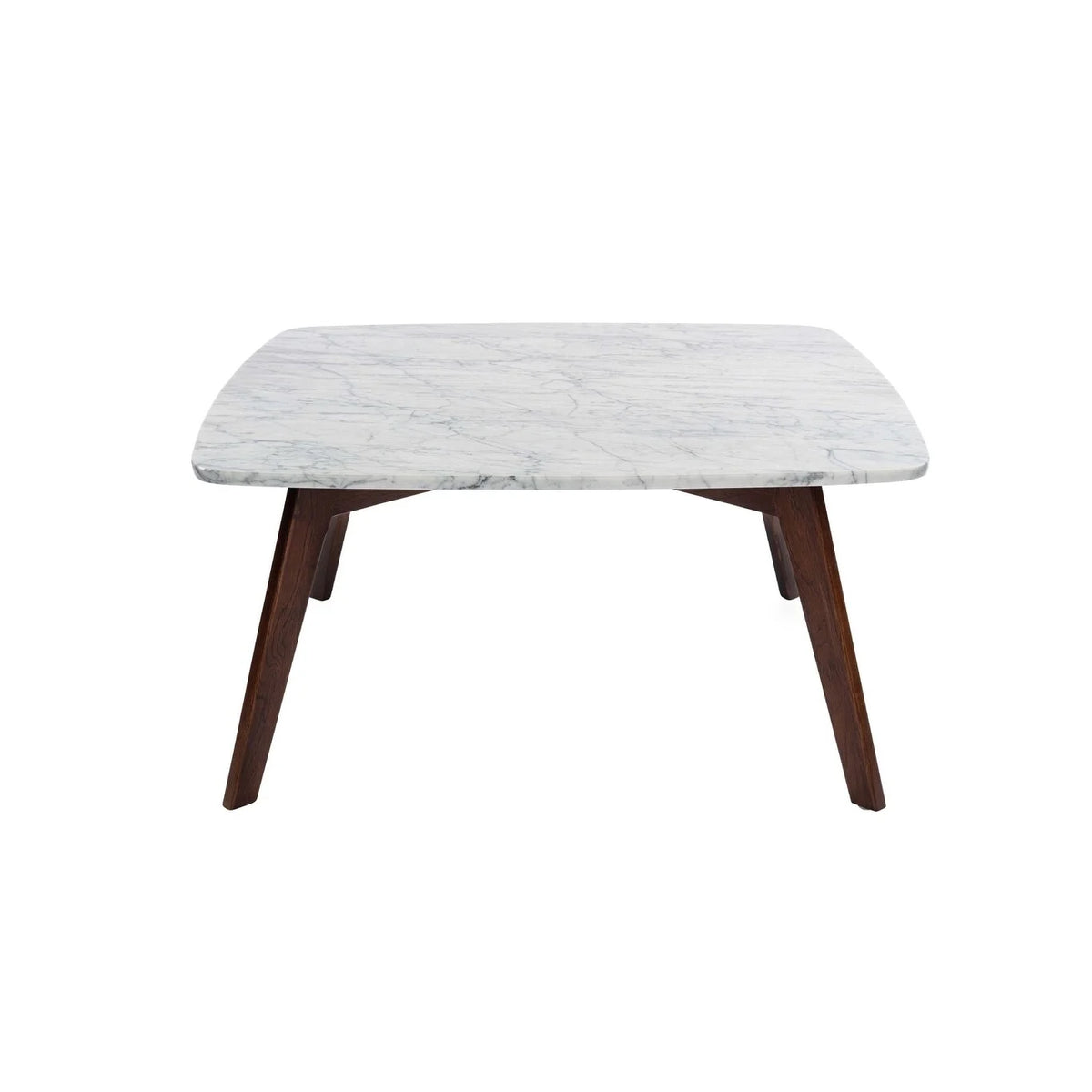 31" Square White Marble Coffee Table with Walnut Legs K18312