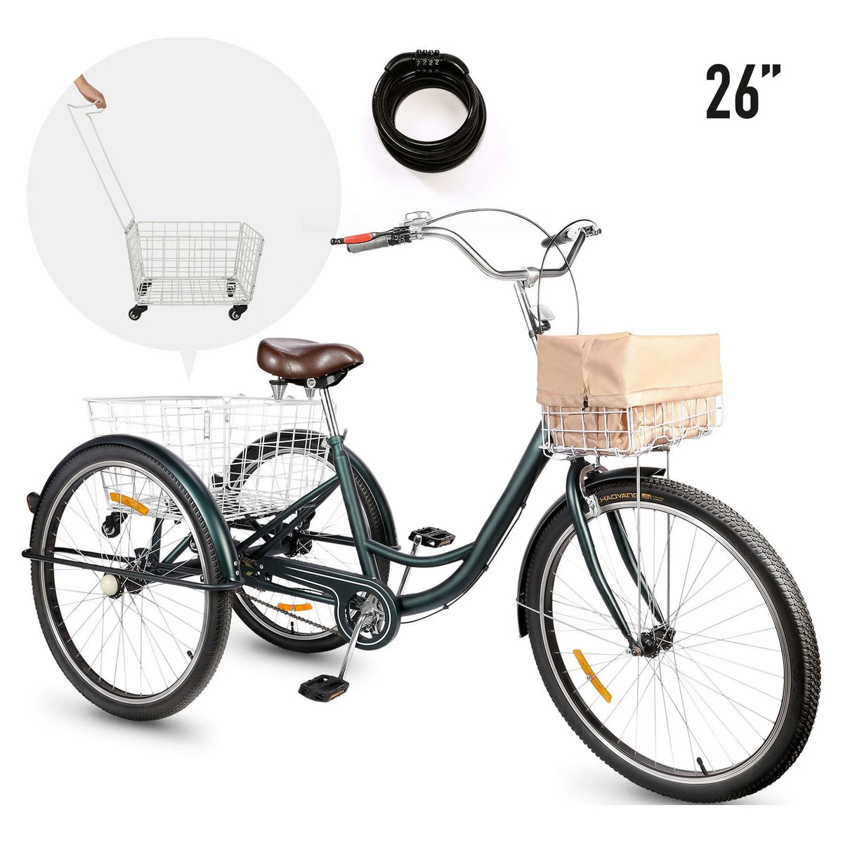 26 Inch Single Speed Adult Tricycle 3 Wheels Cruiser Bike with Basket L729527