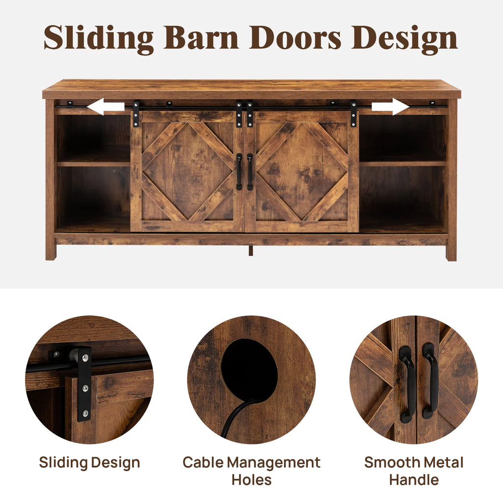 65 inch Media Console with Barn Doors Storage Cabinet D95087