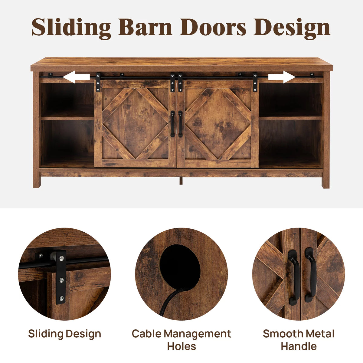 65 inch Media Console with Barn Doors Storage Cabinet D95087