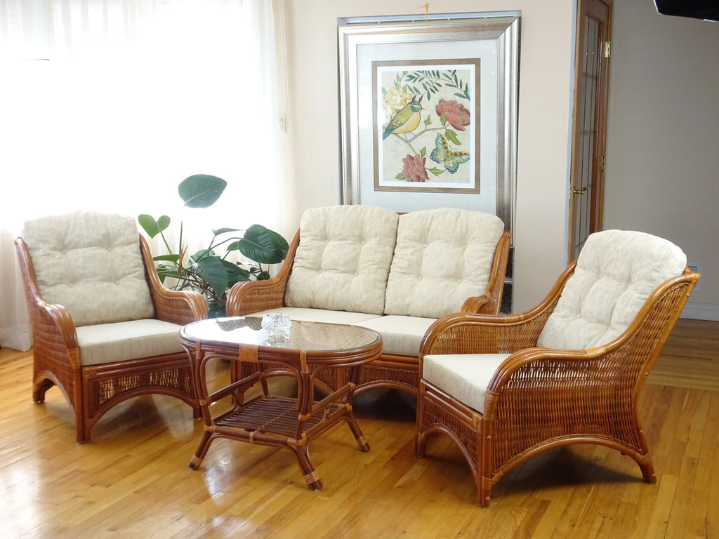 Set of 2 Natural Rattan Wicker Lounge Chairs Loveseat Coffee Table A667