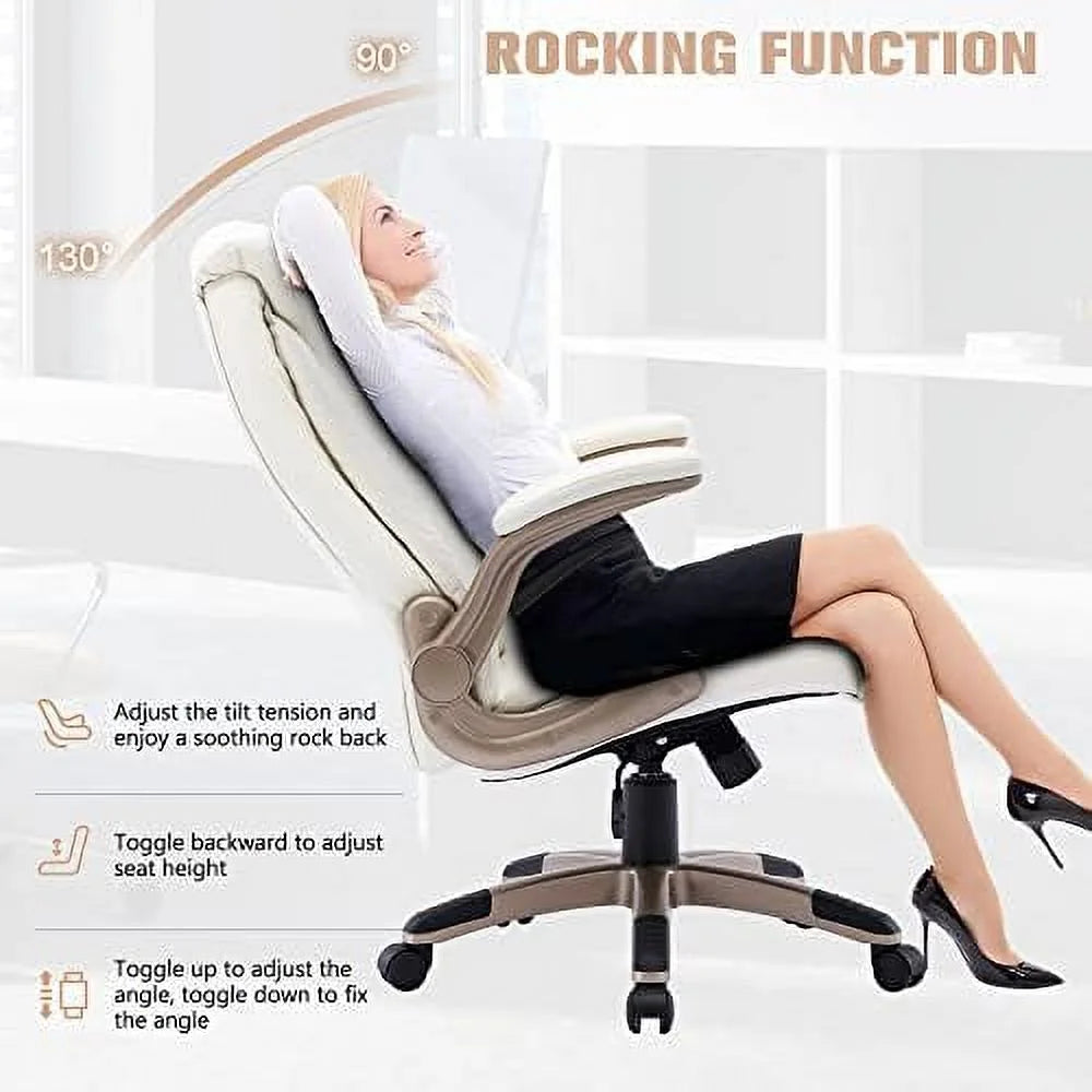 Leather Executive Office Chair with Flip-up Armrest Q72957