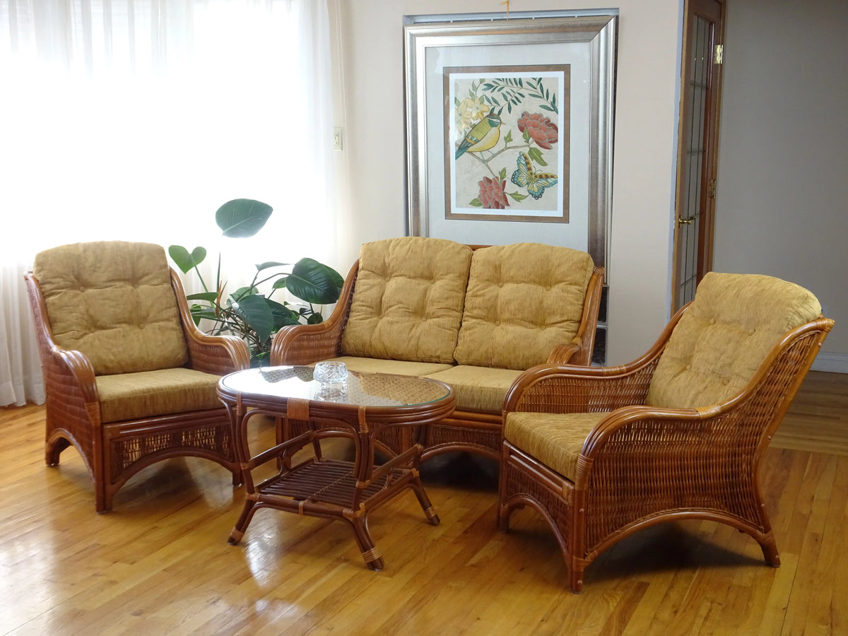 Set of 2 Natural Rattan Wicker Lounge Chairs Loveseat Coffee Table A667