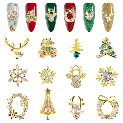 12PCS Christmas 3D Nail Charms Zircon Rhinestones Metal Nail Art Gems J88405