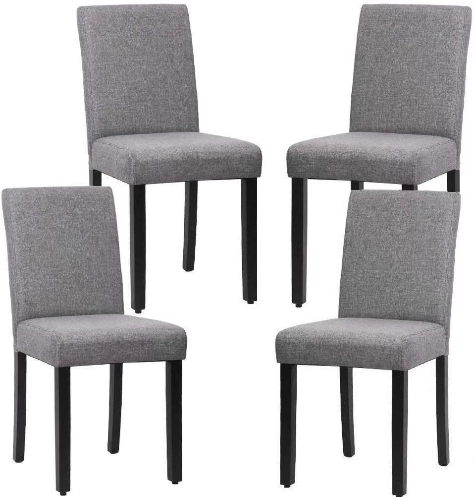 Gray Set of 4 Fabric Padded Dining Chairs with Solid Wooden Legs O9371