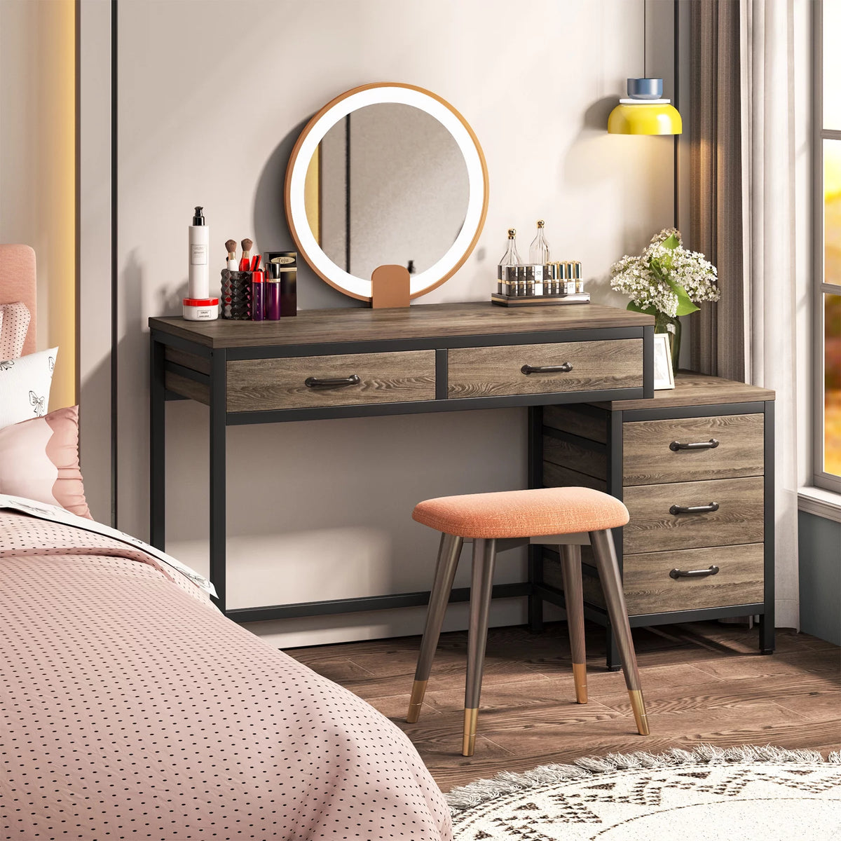Computer Desk with 5 Drawers and File Cabinet O30418