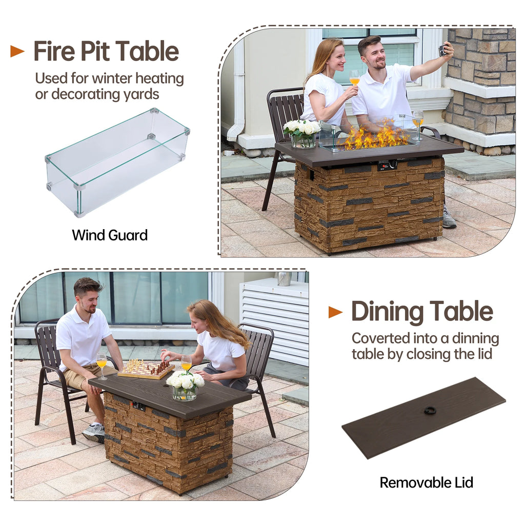 43 Rectangular Propane Fire Pit Table with Lid N409810