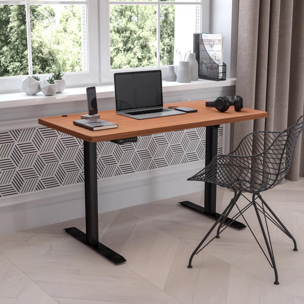 Electric Height Adjustable Standing Desk 48" Wide x 24" Deep Mahogany B594