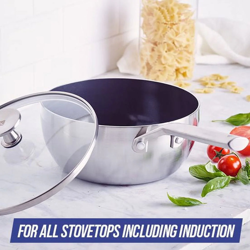 2.5QT Stainless Steel Ceramic Nonstick Saucepan with Lid Q56698