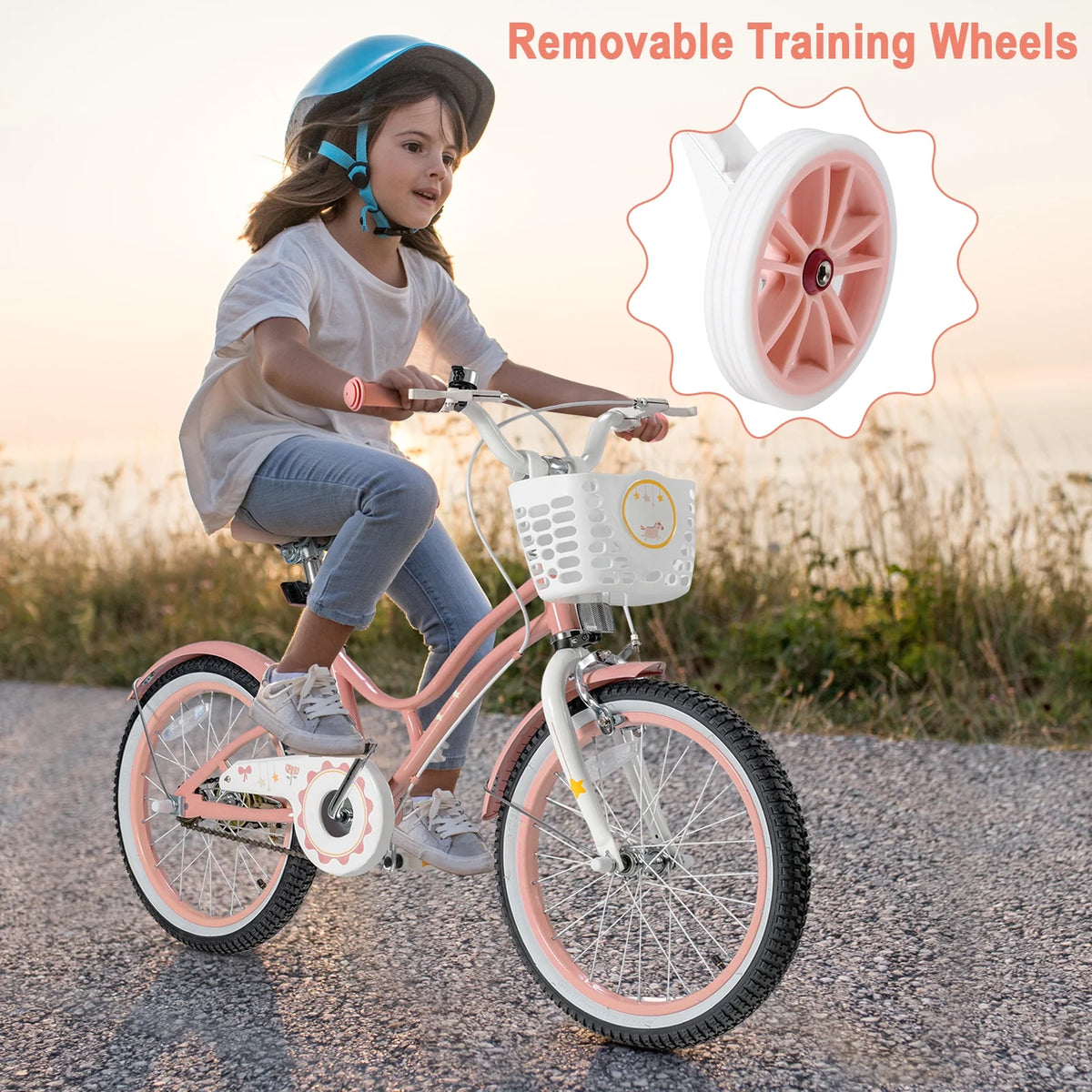 18 Inch Kids Bike with Training Wheels & Basket Purple H833366