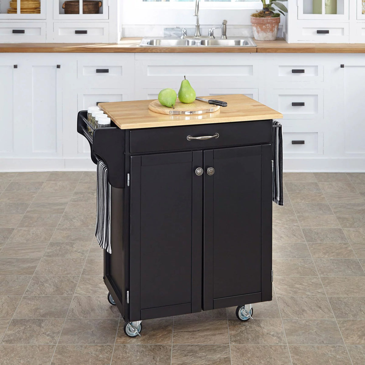 White Kitchen Cart with Oak Top I585