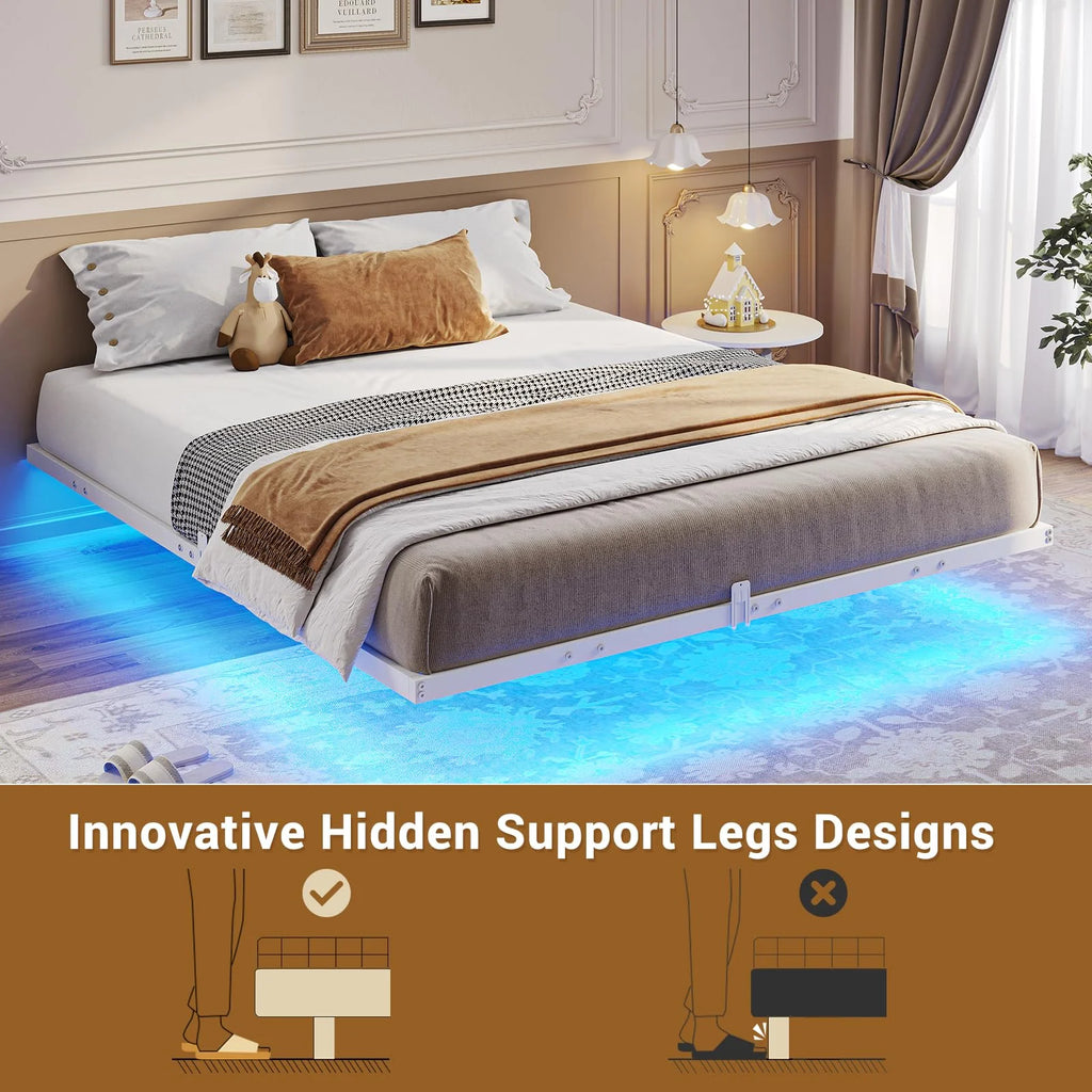 Queen Size Black Metal Platform Bed Frame with LED Lights I6500