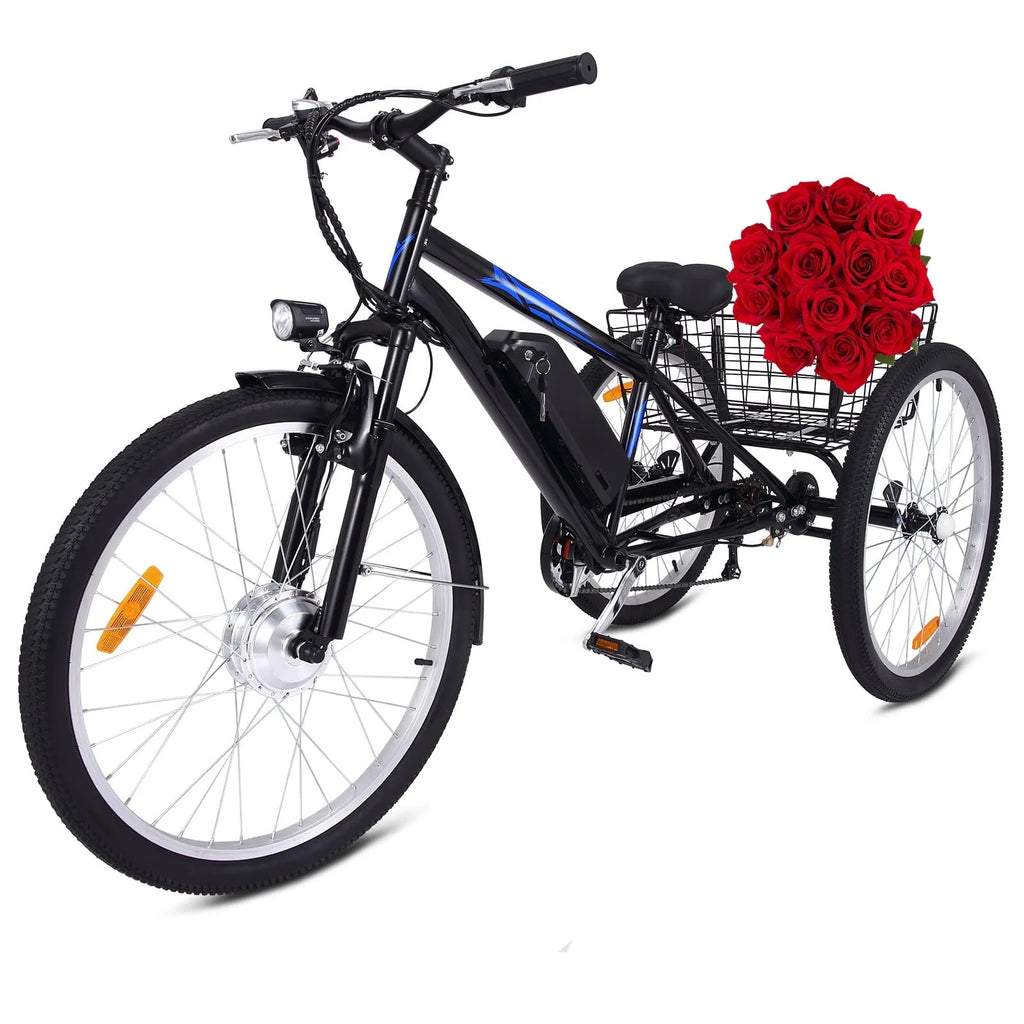 Electric Tricycle 7 Speeds 3 Wheels with Large Basket Orange M8541