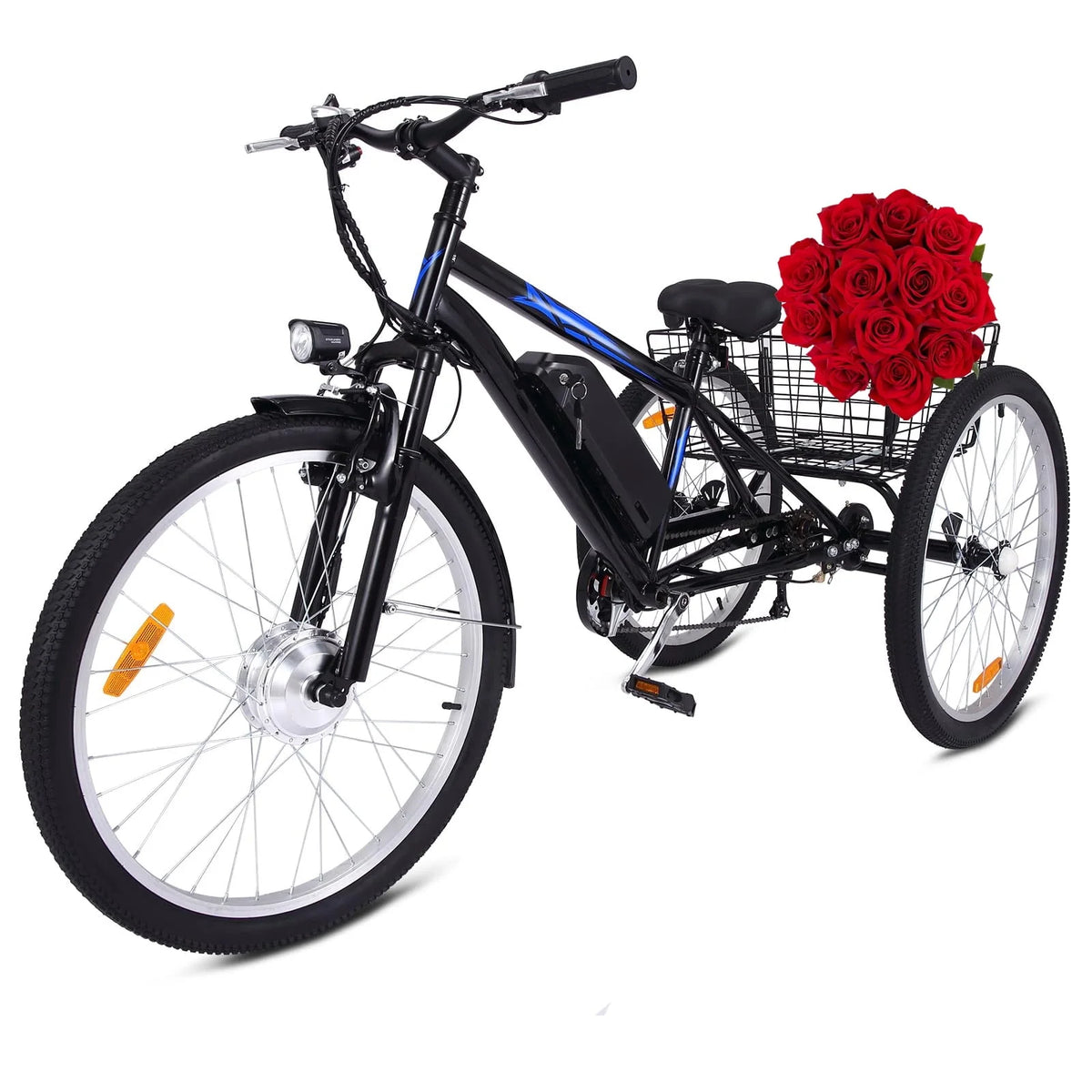 Electric Tricycle 7 Speeds 3 Wheels with Large Basket Orange M8541