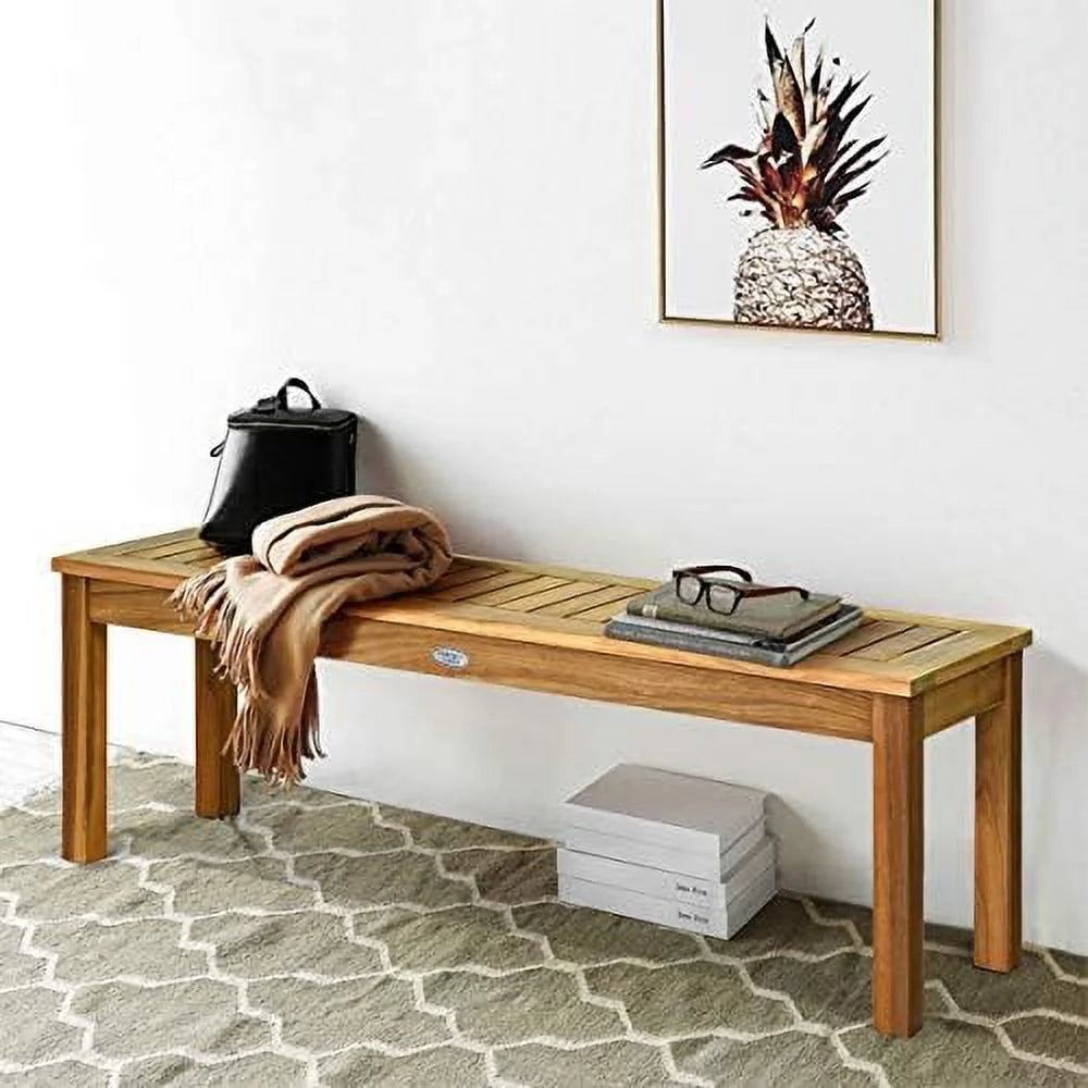 52 Inches Acacia Wood Backless Dining Bench with Slatted Seat D297239