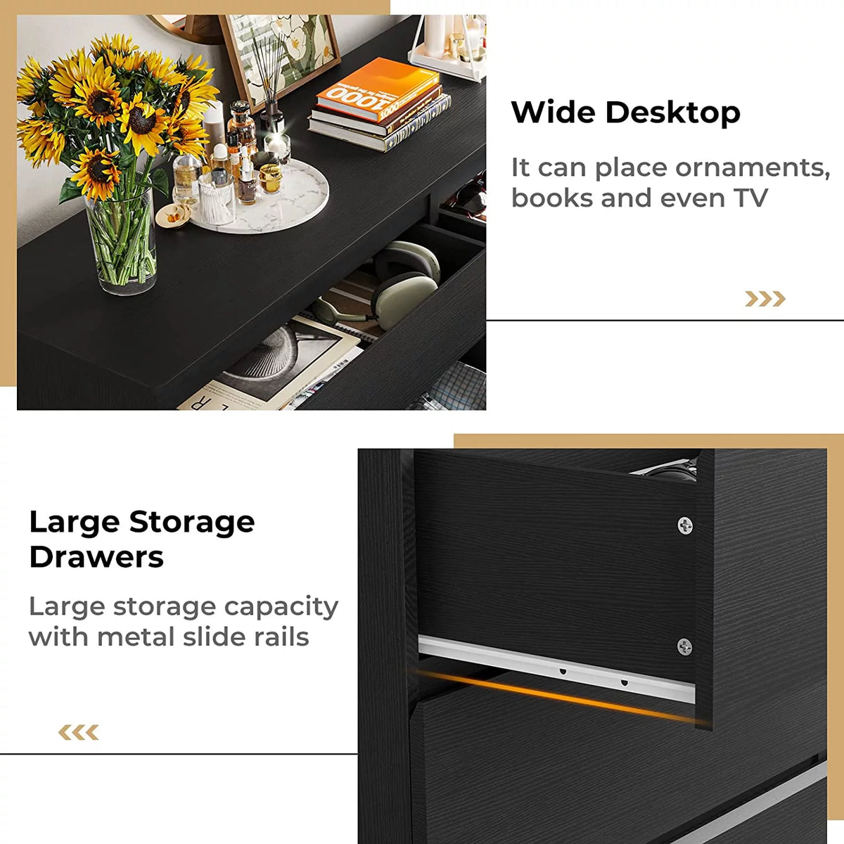 Black 6 Drawer Double Dresser P22270