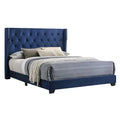Navy Blue Velvet Tufted Full Size Bed A1097