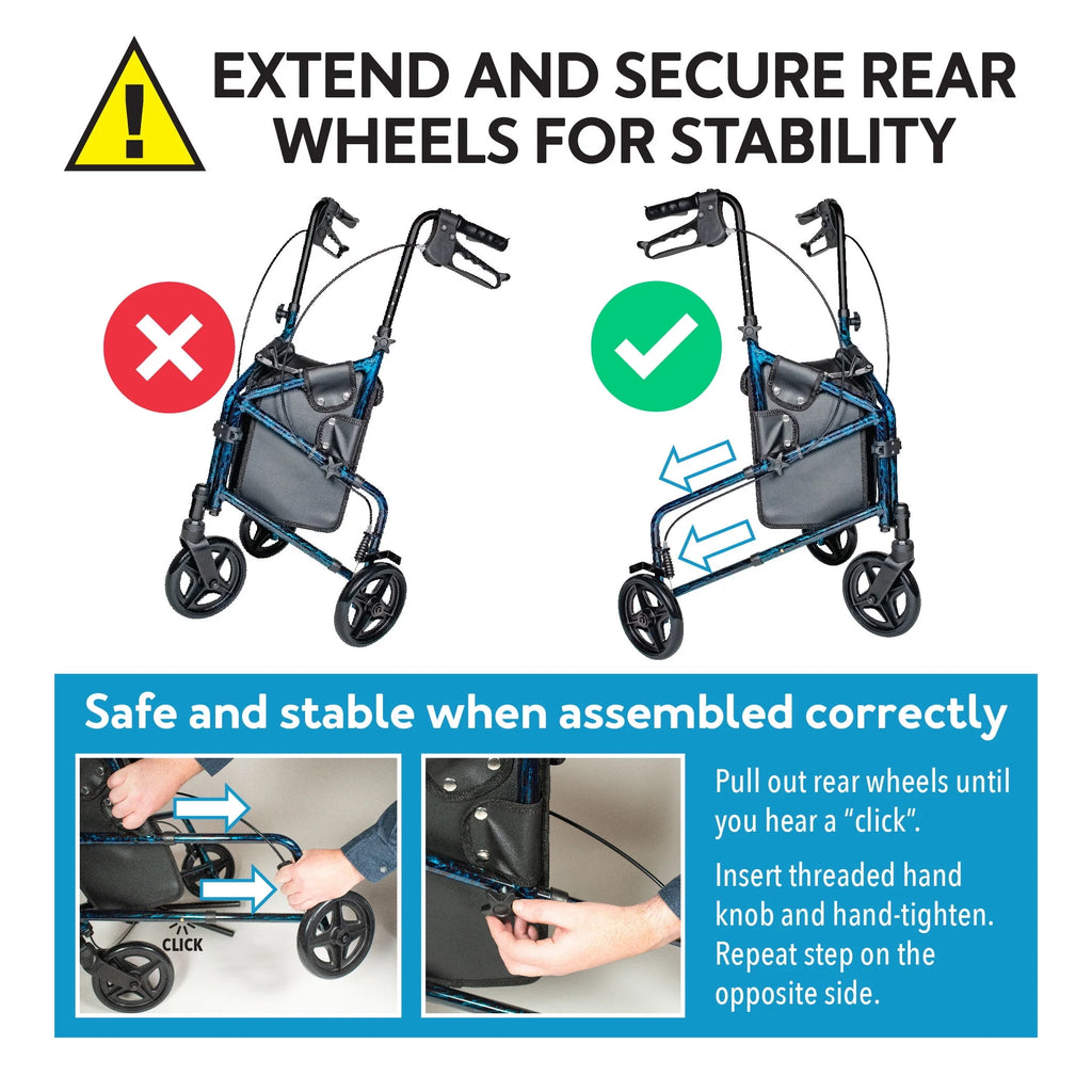3 Wheel Aluminium Rollator Walker with Adjustable Handles O8331