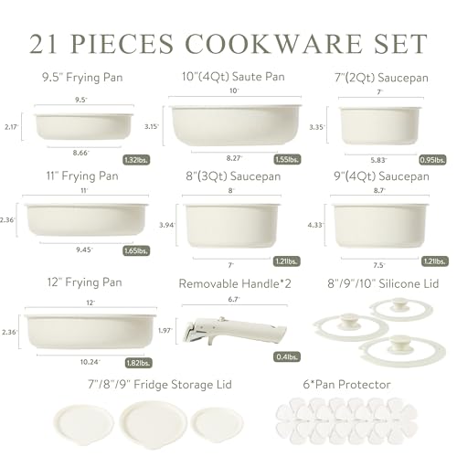 17 Pc Non Stick Cookware Set with Removable Handle R1533