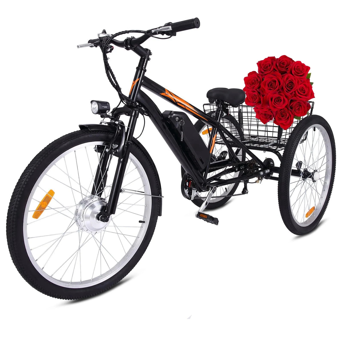 Electric Tricycle 7 Speeds 3 Wheels with Large Basket Orange M8541