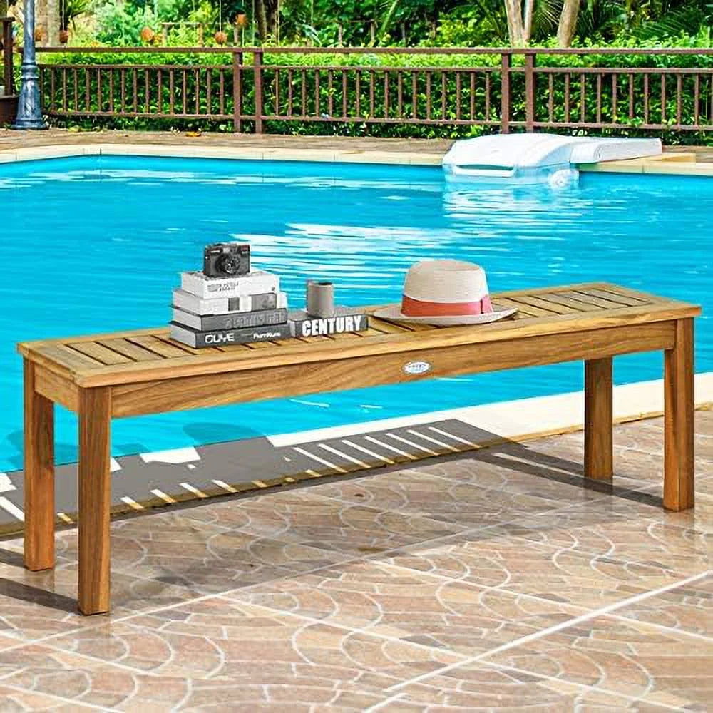 52 Inches Acacia Wood Backless Dining Bench with Slatted Seat D297239