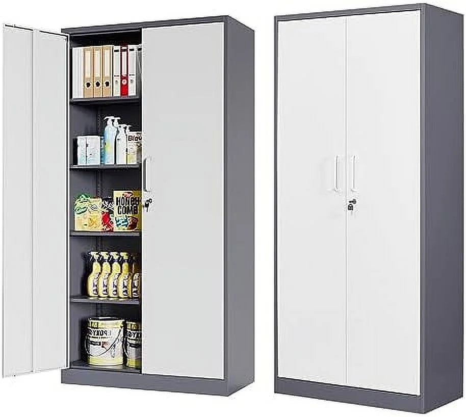 Metal Cabinet with Locking Doors 71" Tall 2 Adjustable Shelves D933