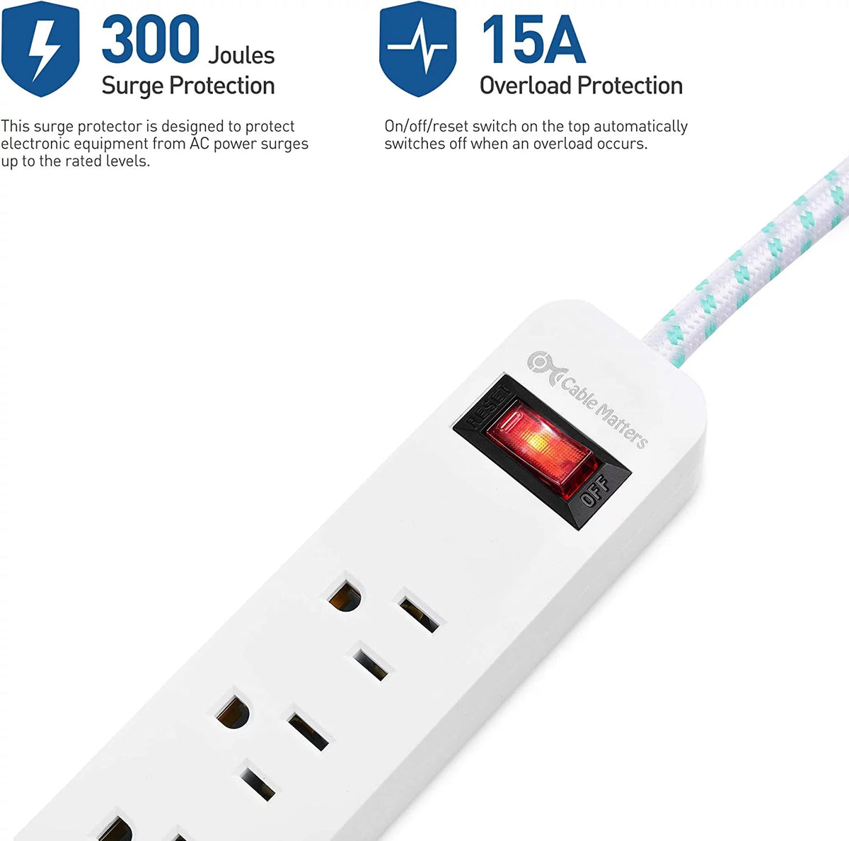 2-Pack 3 Outlet Surge Protector Power Strip with USB Charging Ports White R22518