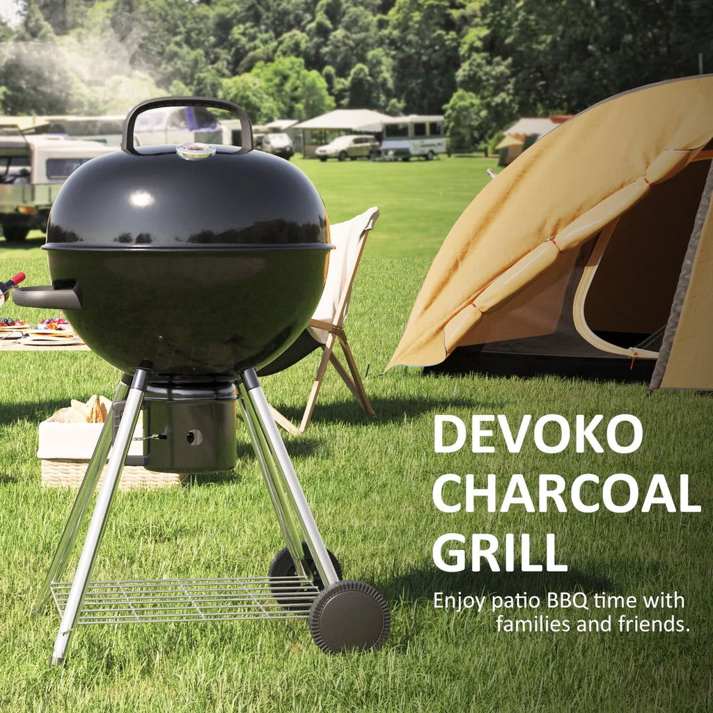 Black 29” Barrel Outdoor Charcoal Grill with Side Shelf and Wheels J369315