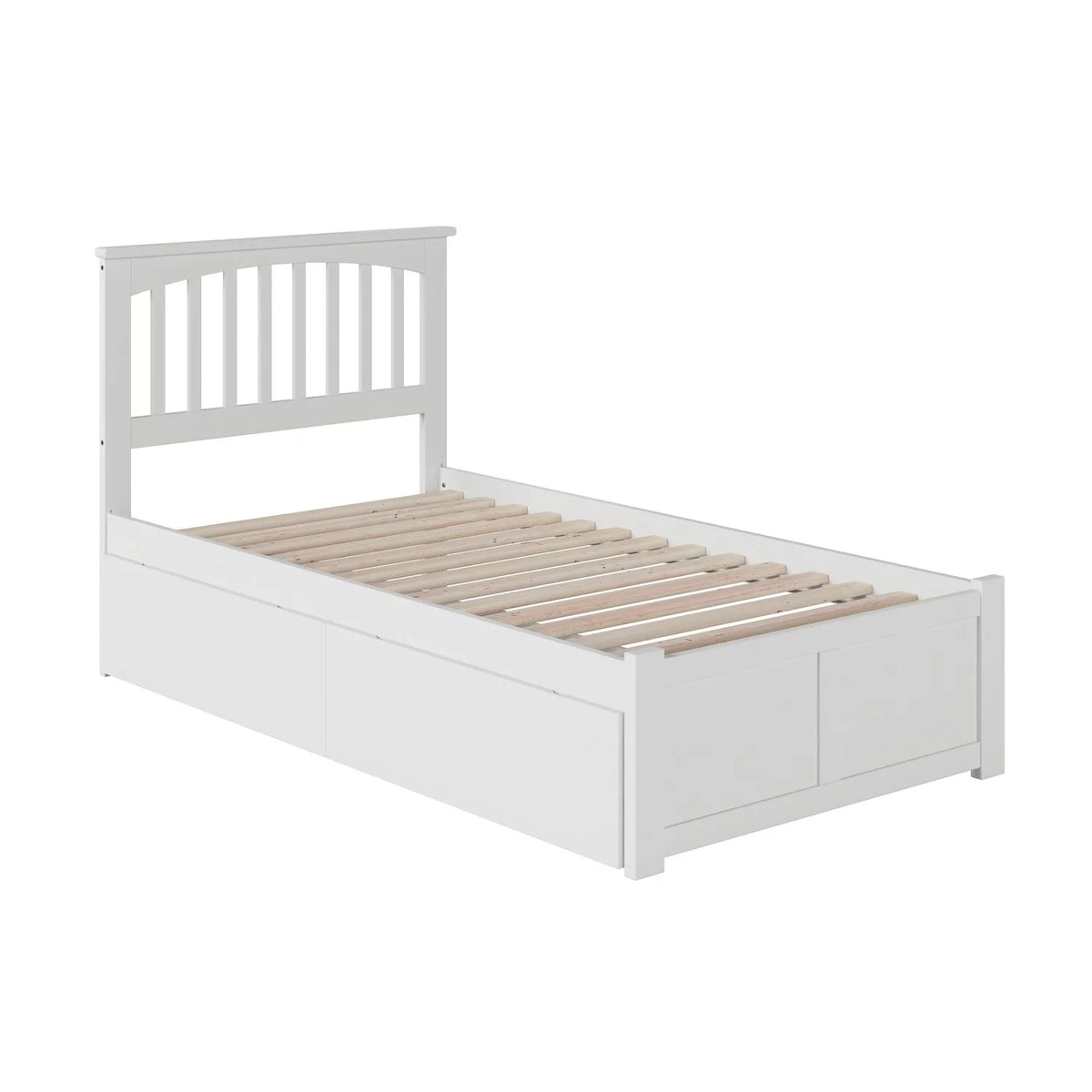 Twin Platform Bed with Footboard and 2 Drawers in White S93818