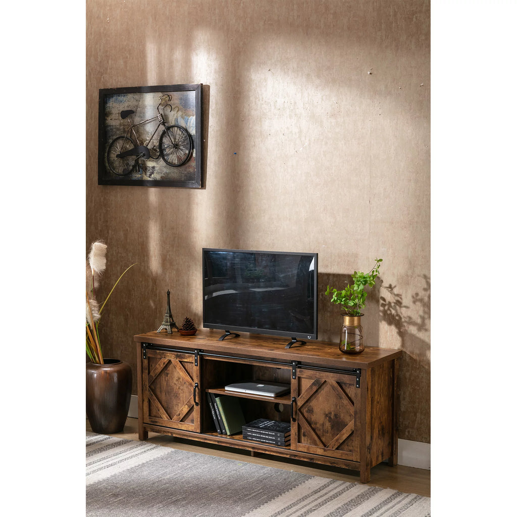 65 inch Media Console with Barn Doors Storage Cabinet D95087