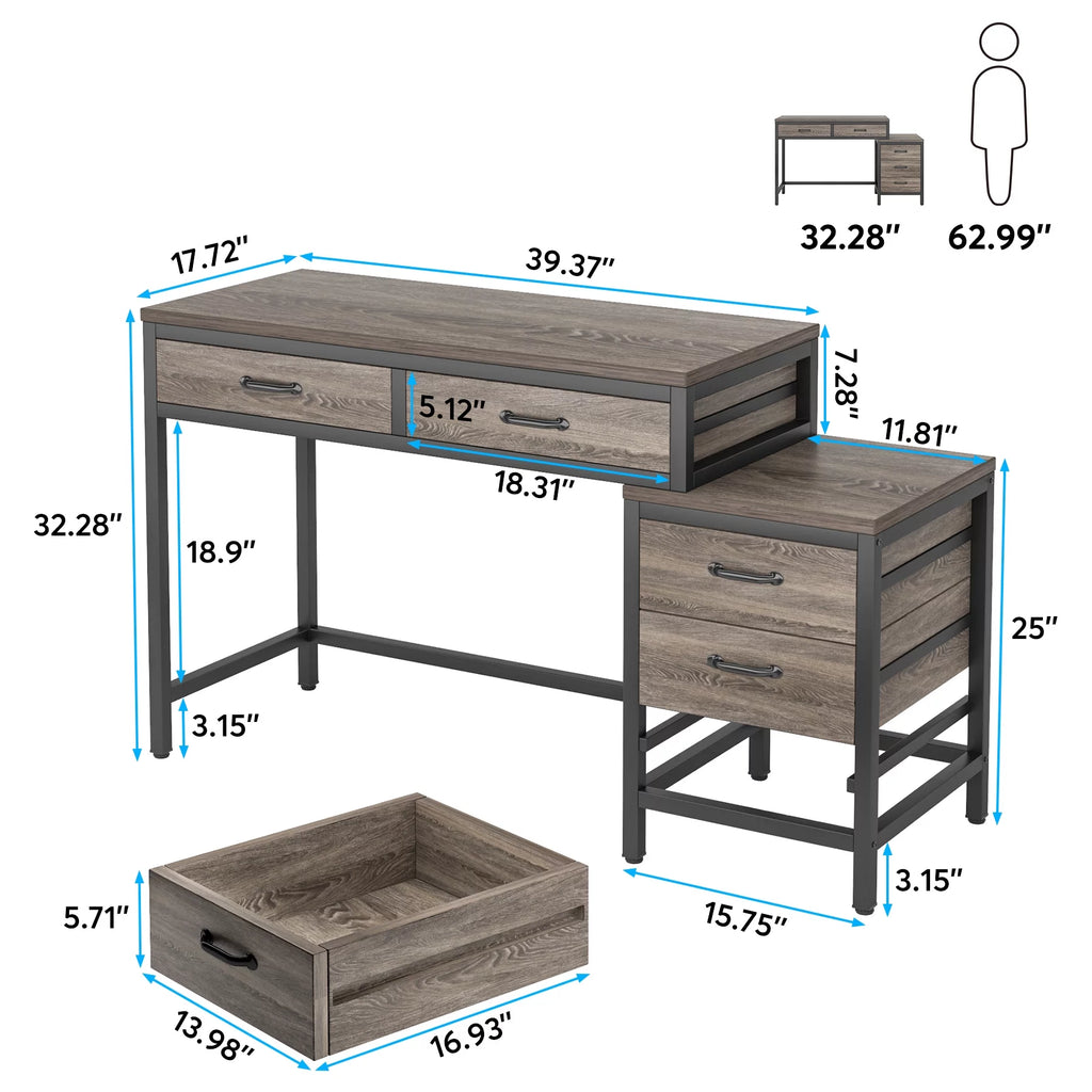 Computer Desk with 5 Drawers and File Cabinet O30418